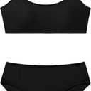 Girls Swimsuit V Neck Bikini Set Color Block with Cover Up 3Pcs Bathing Suits (Black)