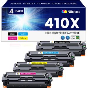 410X Toner Cartridges 4 Pack High Yield Replacement for HP 410X Black Cyan Magenta Yellow Color Pro MFP M477fnw M477fdw M452dn M452dw Printer | CF410X CF411X CF412X CF413X