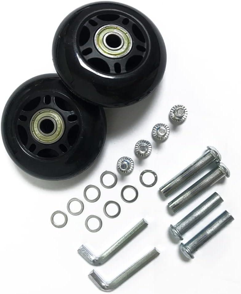 LOTOWELZON 2pcs Luggage Suitcase Replacement Wheels, 50/64/70/75/84/90mm Rubber Inline Roller Skate Wheels with 8mm(0.31") ABEC-7 608ZZ Bearings Repair Kits (Black)
