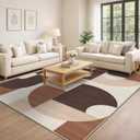 5x7 Brown Geometric Area Rug for Living Room Bedroom Modern Abstract Large Rug Machine Washable Non-Slip Carpet for Dining Room Office