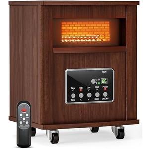 Oylus Infrared Space Heater for Indoor Use - 1500W Portable Box Heater with Wood Cabinet, Remote Control & 12H Timer, Quiet Electric Heater with Safety Protection for Bedroom Living Room Office