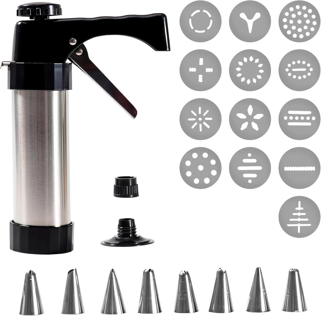 kathson Cookie Press Cookie Press For Baking Stainless Steel Cookie Press Spritz Cookie Press with 13 Cookie Discs+8 Icing Nozzle Spritz Cookie Press Kit for DIY Biscuit Cake Icing Decoration
