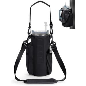 sportsnew Magnetic Gym Bag for Women Men, Water Bottle Carrier Holder with Strap & Phone Pockets for 40oz Tumbler with Handle, 4 Built-in Magnets Small Gym Bag for Sports, Workout, Fitness, Walking (Black)