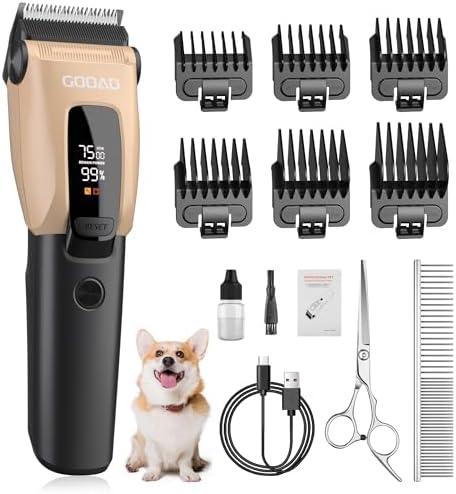 Gooad Dog Clippers for Grooming for Heavy Thick Coat, LED Light 2200mAh Dog Grooming Kit, Low Noise Hair Trimmer,Cordless Pet Hair Shaver with Stainless Steel Blade for Small and Large Dogs