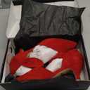 Women's Kitten Heels Pointed Closed Toe Ankle Strap Low Pumps Dress Shoes Slip On Pumps for Wedding Party Work Red Su 9