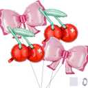 4-Pack Pink Bow Red Cherry Theme Balloon Set, Suitable for Cherry Birthday Decorations, Cherry Party Decorations, Baby Shower Decorations