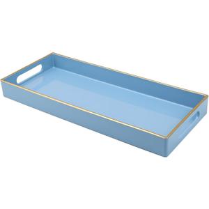 Blue Bathroom Vanity Tray for Countertop, Small Plastic Toilet Tank Versatile Storage & Organization Tray for Makeup, Perfume, Desk, Kitchen, Candles, 13.7"x6"x1.4", 35BL