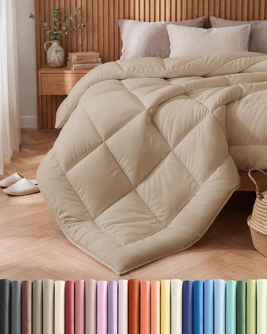King Size, Cream Alternative Down Comforter - Warm, Lightweight & Breathable Hotel Quality Bedding Set for Men, Women, Kids and Teens - All Season Oversized Cooling Microfiber Duvet Insert Comforter