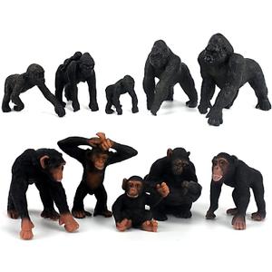 FUNSHOWCASE 10 Gorilla and Chimpanzees African Jungle Animals Toy Figure Realistic Plastic Figurine Playset