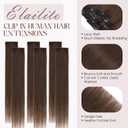 Elailite Short Clip in Hair Extensions Real Human Hair 6PCS Lace Weft Remy Hairpieces for Women Adding Volume 10 Inch Dark Brown