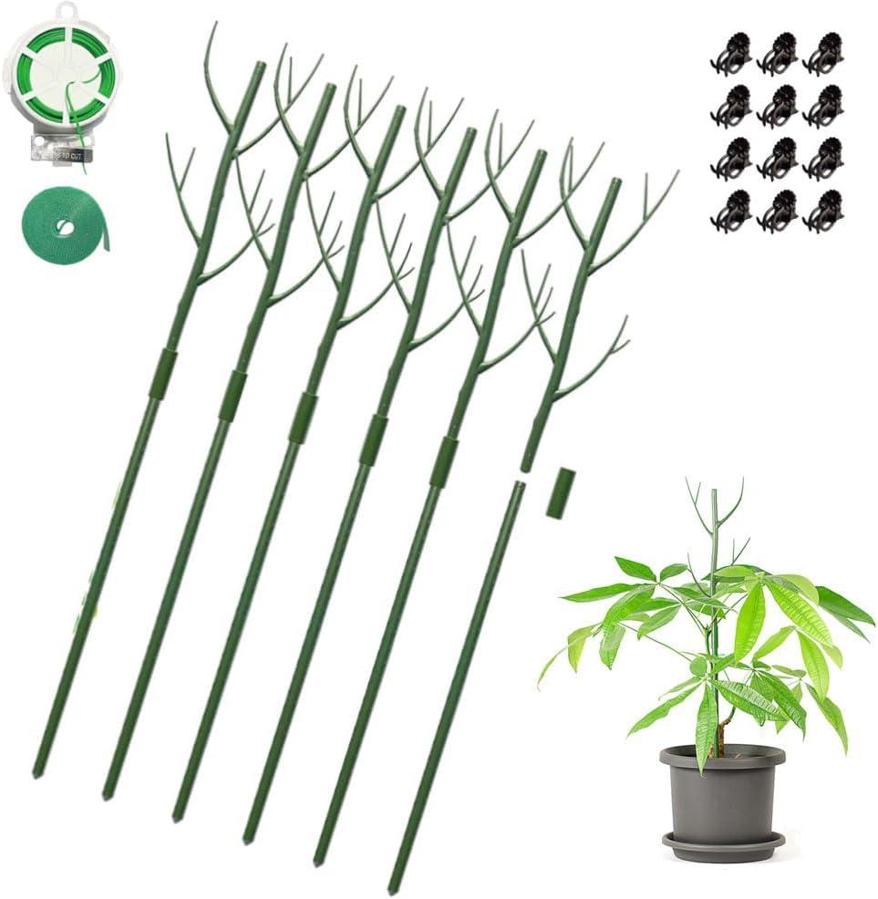GardenPal 27.56" 6 Pack Detachable Twig Plant Support Stakes, Branch Sticks with Orchid Clips and Twist Ties, Blends with Plants - Ideal Plant Stakes for Indoor/Outdoor Use