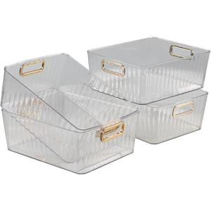 Clear Plastic Storage Bin, 4 Pack Pantry Organizer Containers
