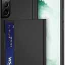 Jiunai for Samsung Galaxy S22 Case Credit Card IDs Cash License Holder Shell Wallet Case Slide Cover Dual Layer Hard PC Rubber Cover Wallet Phone Case for Samsung Galaxy S22 5G 6.1'' 2022 Black