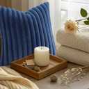 decorUhome Cozy Faux Fur Throw Pillow Covers 26x26 Set of 2 Decorative Soft Plush Striped Modern Farmhouse Boho Couch Euro Sham Pillow Cases with Velvet Back for Sofa Bed Living Room, Blue