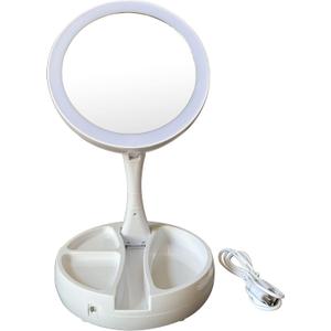 Dimmable Desk Lit Cosmetic Make up Mirror 6 inch Double Sided 10X /1X Magnification Lighting up with Button Control Fold-able Mirror Easy Carry USB Chargeable or AA Battery