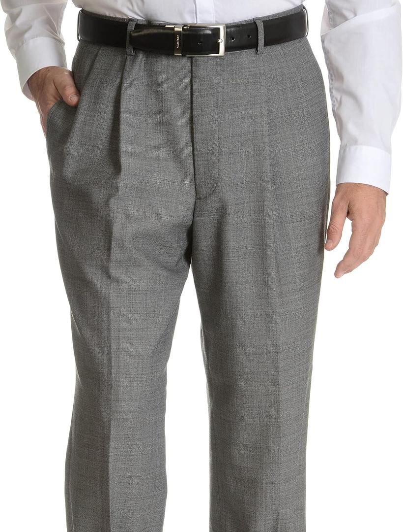 Palm Beach Men's Stan Double Reverse Pleat Dress Pant (28R, Black/Grey)
