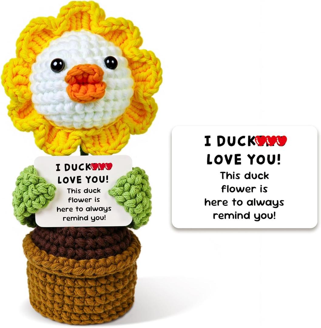 2 x Handmade Emotional Support Crochet Duck Flower Gifts for Lover Her Him Girlfriend Boyfriend for Mom Dad Couple Women Men Wife Husband Best Friend Birthday Wedding