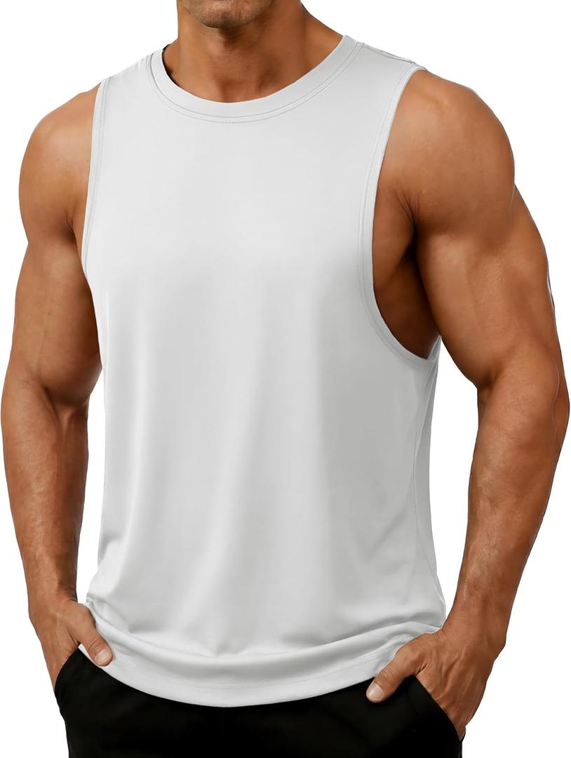 TACVASEN Men's Sleeveless Shirts Tank Tops for Men Gym Quick Dry Workout Muscle Shirt Bodybuilding Summer Running (X-Large, White)