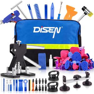 DISEN 155Pcs Paintless Dent Removal Kit, Car Dent Repair Tool Set with Metal Dent Lifter, Bridge Puller, T-Slide Hammer, Glue Gun & 100 Tabs, for Dents, Dings, Creases and Hail Damage 
