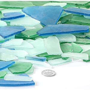Cunhill Sea Glass for Crafts 3 Color Frosted Sea Glass Bulk Cobalt Blue Light Green and Clear Pieces for Wedding Home Christmas DIY Decoration(45 oz)