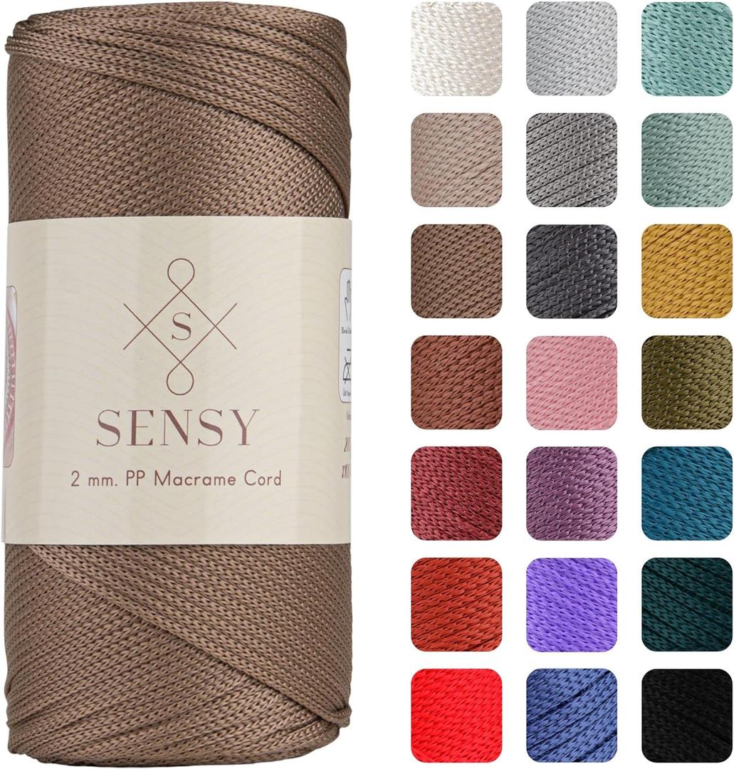 Sensy Premium 2mm 251 Yards Polyester Rope 100% Polypropylene Cord Macrame Cord 2mm Crochet Bag Cord Macrame Rope Crochet Thread Gift for Knitter (Mink)