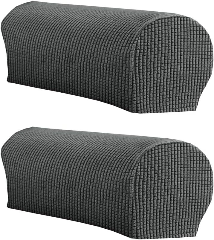 LINGXIYA Soft Stretch Plush Armrest Cover, Armrest Covers for Chairs/Sofas, Couch Arm Covers, Furniture Protector Armchair Slipcover for Recliner, Set of 2(NOT Suitable for Leather Sofas) (Dark Grey)