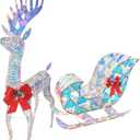 Iridescent Christmas Reindeer and Santa Sleigh Set, Lighted Christmas Yard Decoration, Perfect for Indoor or Outdoor Lawn Ornaments - 4ft w/ 140 Lights (Iridescent Santa Sleigh)