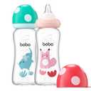 YOHKOH Natural Glass Baby Bottle with Level 2 Medium Flow Nipple, Newborn Anti-Colic Baby Bottles, Wide Neck Mushroom Baby Glass Bottle (8.8ounce (Pack of 2), Multicolour2)