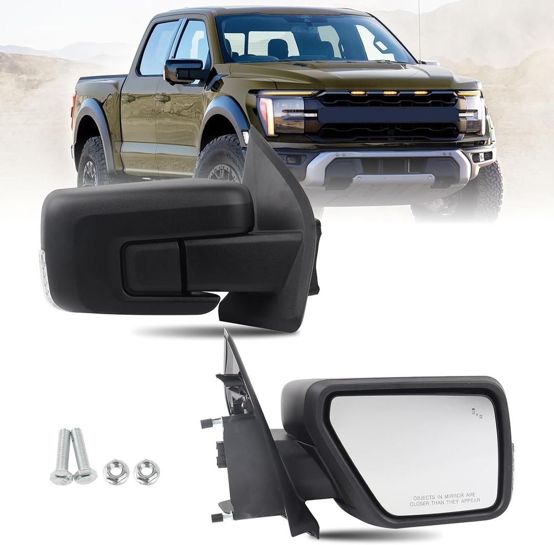 RH W/BLIS Door Mirror 13Pins Compatible With 2021-2023 Ford F-150 Right Passenger Side Textured Cover Manual Folding W/Turn Signal Light & BLIS (Blind Spot Light) ML34 17683, ML34 17682, Standard