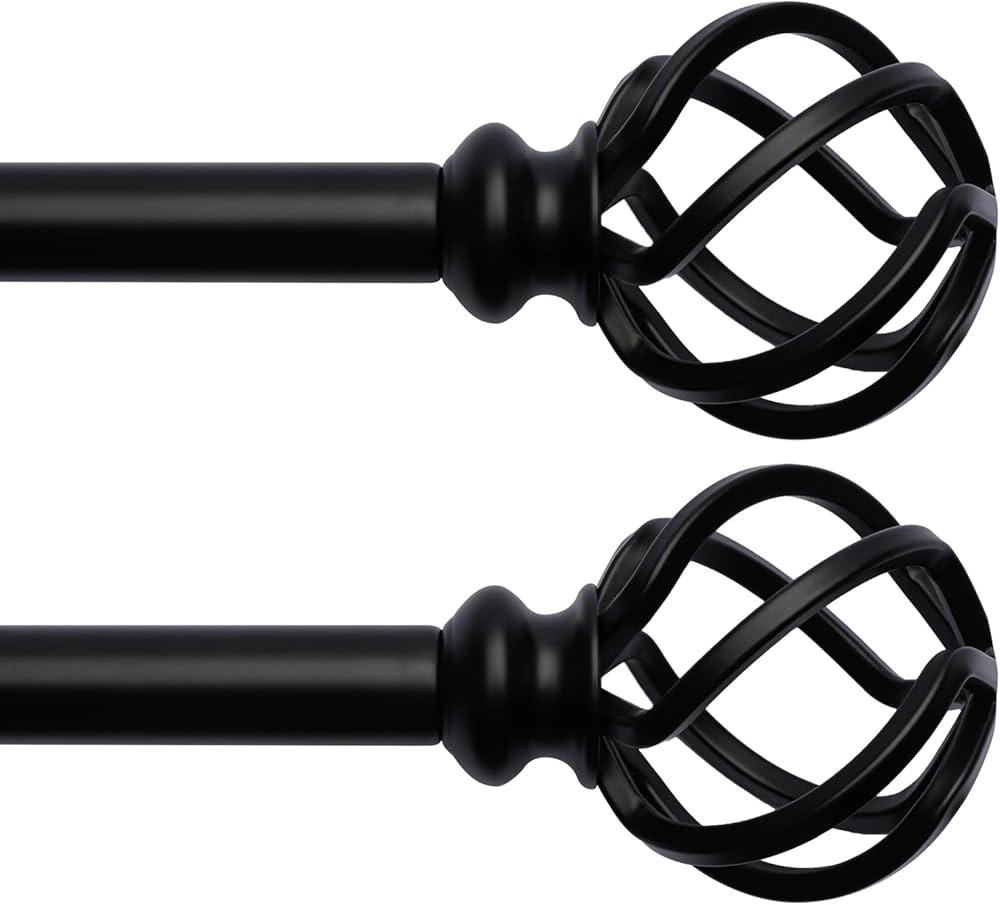 2 Pack Decorative Window Curtain Rod with Brackets- Hollow Design 3/4'' Inch Pole, 48 to 84 Inch Adjustable Side Curtain Rod Antique 