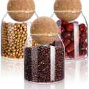 3 Pcs Glass Jar with Ball Cork Lid Decorative Round Bottle Sealed Canister Jar Storage Container Organizer with Airtight Seal Wooden Lid for Food Coffee Bean Candy Biscuits Spice(500 ML/ 17 Oz)