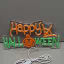 Happy Halloween Neon Sign, LED Halloween Light Up Decor Web Pumpkin Neon Signs for Wall Bedroom Home Bar Halloween Party Decor Halloween Present for Trick or Treat Party Backdrop