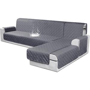 VANSOFY Sectional Couch Covers 100% Waterproof L Shaped Sofa Slipcover 3pcs Reversible Chaise Lounge Cover for Sectional Sofa Furniture Protector Cover for Pets Dog Cat(X-Large, Dark Gray)