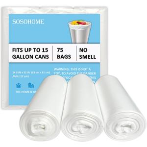 15 Gallon Trash Bags - 22 Micron Strong Tall Kitchen Office Garbage Bags, Fit Up 15 Gallon, 75 Count