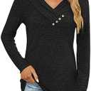 FMEYOA Women's Fall Long Sleeve Tunic Tops for Leggings V Neck Button Casual Blouse Sweatshirt, M
