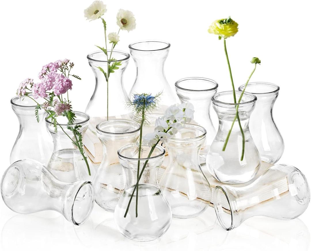Set of 12 Glass Bud Vases for Centerpieces, Small Clear Vase for Flower, Glass Bud Vases in Bulk, Cute Tiny Flower Bulb Plant Containers for Home Decor, Wedding Party Table Centerpieces