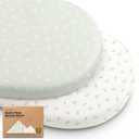 2-Pack Organic Bassinet Sheets for Girls, Boys - 100% Cotton Bassinet Mattress Sheets Compatible with Halo Bassinest Swivel Sleeper, Graco, Baby Delight, Chicco, Unisex Fitted Bassinet Sheets (Herb)