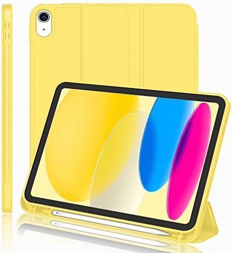 iMieet iPad (A16) Case 11th Gen/iPad 10th Generation Case [11-Inch 2025/10.9 Inch 2022] with Pencil Holder, Trifold Stand Smart Cover with Soft TPU Back,Auto Wake/Sleep(Yellow)