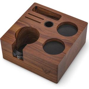 58mm Tamper Station V3 Walnut Portafilter Holder Compact Espresso Organizer with Multi Accessory Storage Espresso Machine Accessories for Coffee Bar 