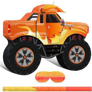 Capoda Piata Bundle with 16 Inch Stick Blindfold for Boy Girl Kids Birthday Party Decorations (Orange, Truck)