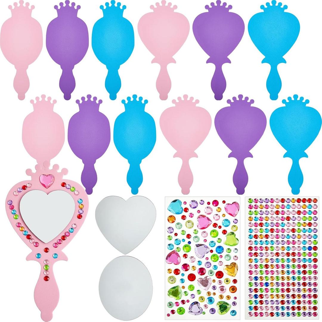 Liliful 12 Pack Princess Foam Mirror Kits Decorate Your Own Princess Mirrors Party Supplies Kids Unbreakable Toy Crafts for Girls Party Favors Birthday DIY Decorations (Cute,Pink,Purple,Blue)