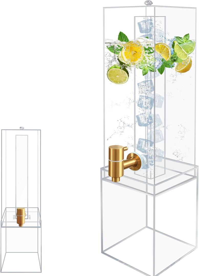 2 Gallon Large Drink Dispenser, Drink Dispenser with Acrylic Stand, Drink Dispensers for Parties with Ice Core, Beverage Dispenser with Airtight Valve for Water, Punch, Juice (Clear)
