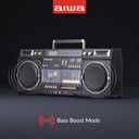 aiwa Retro Boombox BackTrack CD Player with Cassette Recording, Bluetooth 5.0, FM/AM Radio, USB/SD/AUX Inputs, VU Meters, LCD Display, Dual 40W Speakers (Black and Gold)
