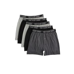 POLO RALPH LAUREN 5 Pack Classic Fit Cotton Knit Boxers 2 Andover Heather/Madison Heather/2 Polo Black M