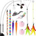 Soarer 4-in-1 Interactive Cat Feather Toys,12Pcs Durable Fishing Pole Cats Feathers Toy Replacements,Enhanced Suction Cup Cats Wand Toy,2 Types Door Hanging Cat String Toys for Indoor Kitten