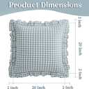 KKJIAF Ruffle Gingham Pillow Covers 20 x 20 Inches, Cotton Gingham Pillow Cases Set of 2, Linen Feel Ruffled Plaid Pillow Shams with Envelope Closure for Sofa Bed (Dusty Blue Plaid)