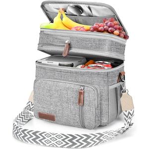 LOKASS Lunch Box for Women/Men-16L-Insulated Lunch Bag, Expandable Double-layer Leakproof Cooler Bag with Upgrade Adjustable Shoulder Strap Ideal for Work/Travel/Picnics（Gray&White）