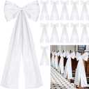 Large Wedding Pew Bows with Long Tails 12 x 29.5 Inch Wedding Aisle Decorations Bows Satin Ribbon Background Decor for Bridal Shower Reception Ceremony(White,24 Pcs)