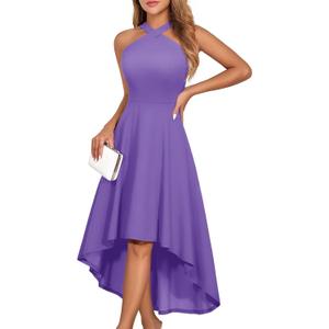 DRESSTELLS Formal Cocktail Dresses for Women, Wedding Guest Halter High Low Valentine Dress 2026 (Purple)