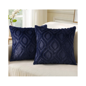 decorUhome Fall Throw Pillow Covers 18x18 Inch Set of 2, Soft Plush Decorative Faux Fur Navy Blue Solid Couch Pillow Covers, Accent Farmhouse Neutral Square Euro Pillow Cases for Sofa Bed Living Room